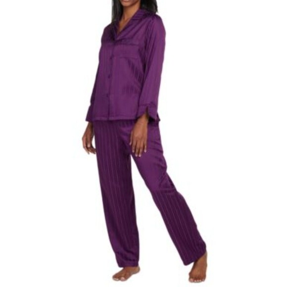 MISS ELAINE Women's 2-Pc. Striped Notched-Collar Pajamas Set Sz XL Cranberry - Picture 1 of 7